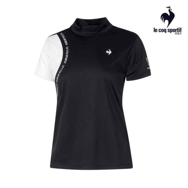 LE COQ SPORTIF 公雞 高爾夫系列 女款黑色簡約不對稱運動高機能短袖棉衫 QLT2J211