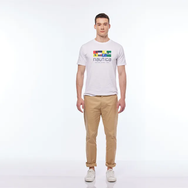 【NAUTICA】男裝 幾何圖騰簡約LOGO短袖T恤(白色)