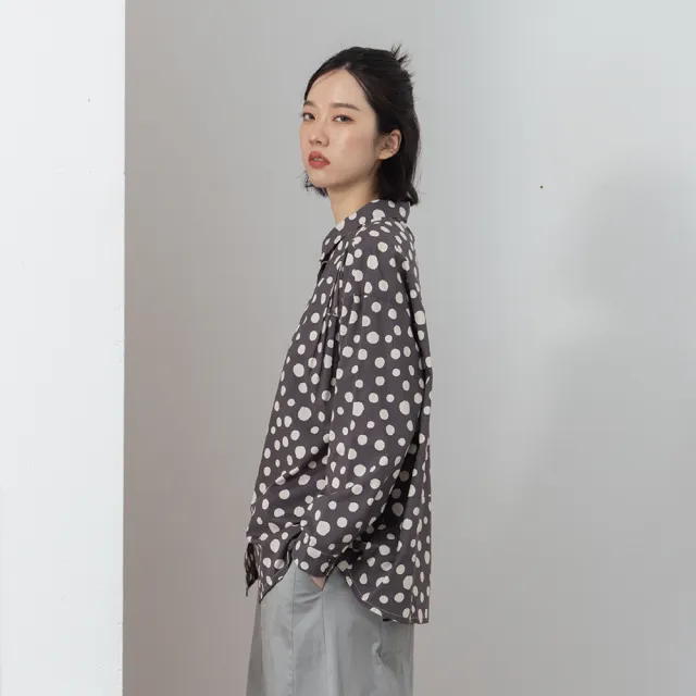 【MOSS CLUB】日本素材波點印花長袖襯衫(白 灰)