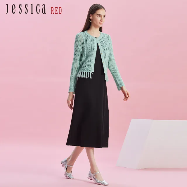 【Jessica Red】輕薄鏤空針織流蘇邊針織短外套R43401