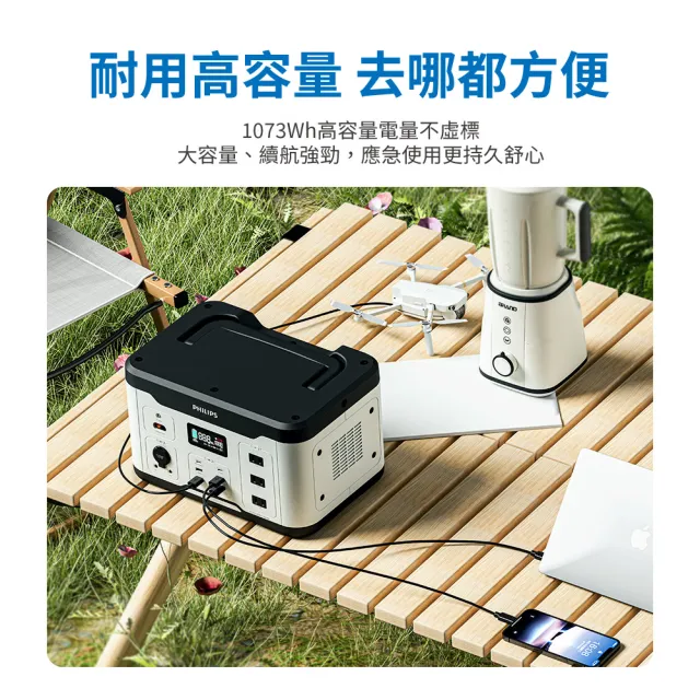 【Philips 飛利浦】160W太陽能板超值組-1000W 攜帶式儲能電池 行動電源(DLP8092C露營/戶外/UPS不斷電)