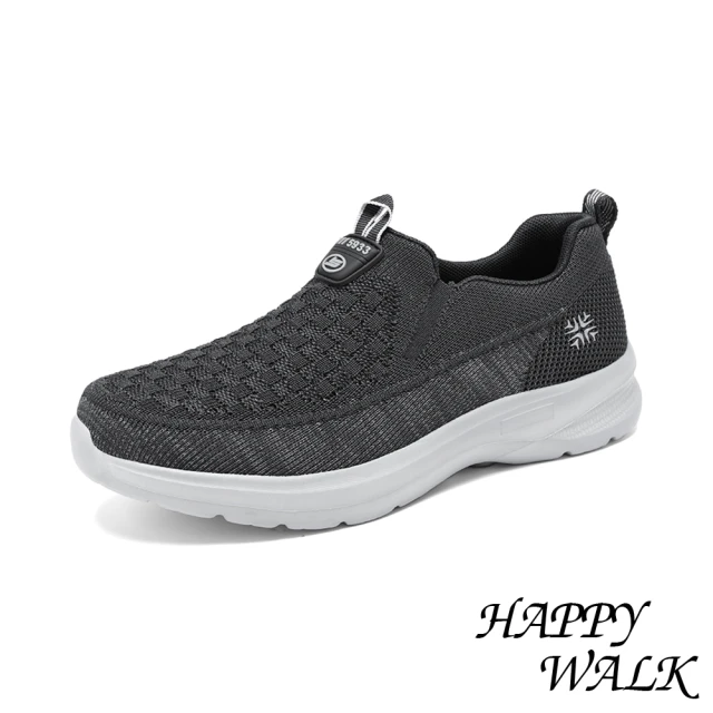 HAPPY WALKHAPPY WALK 套腳健步鞋/立體棋盤格飛織套腳舒適休閒健步鞋-男鞋(灰)