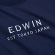 【EDWIN】女裝 簡約刺繡印花寬短版短袖T恤(丈青色)