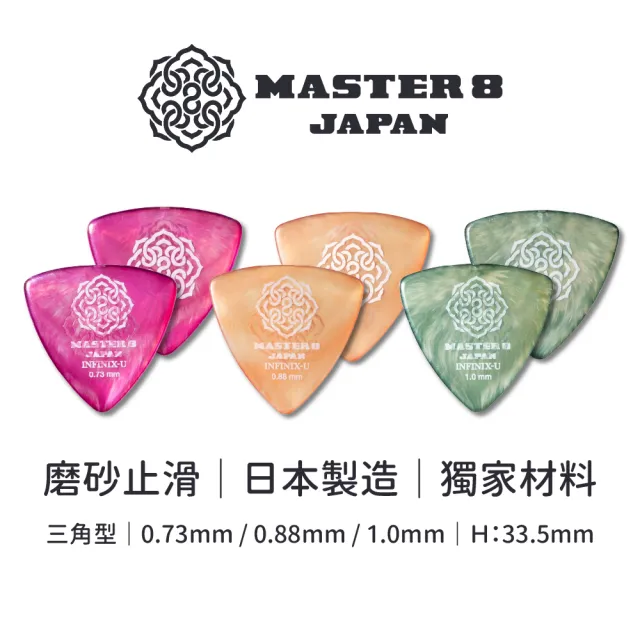 【Master8】INFINIX-U 磨砂防滑 TR三角型6片裝 -吉他匹克PICK - 日本製(獨家複合式材料INFINIX-U)