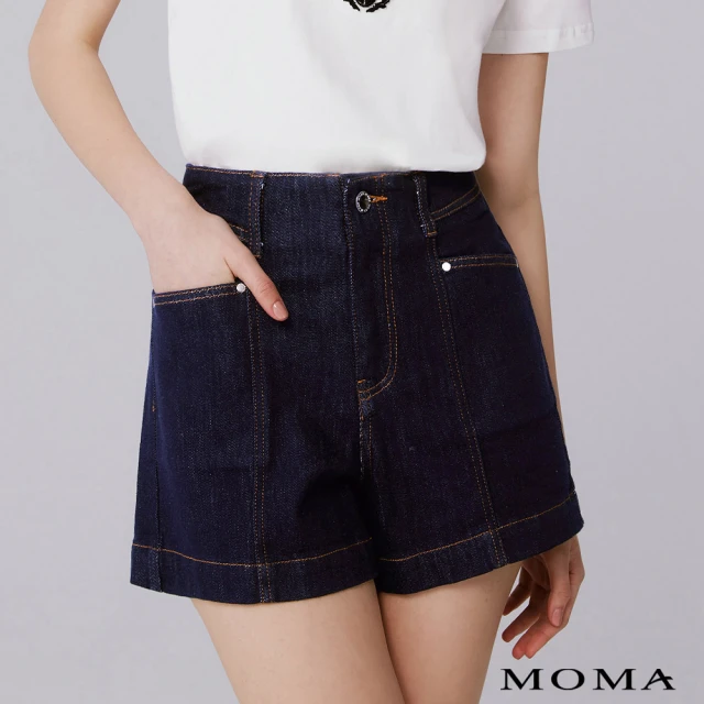 【MOMA】A-Line牛仔俐落短褲(深藍色)