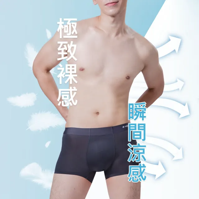 【Hang Ten】二入組冰絲裸感石墨烯平口褲盒裝_丈青+淺藍_HT-C12019(男內褲)