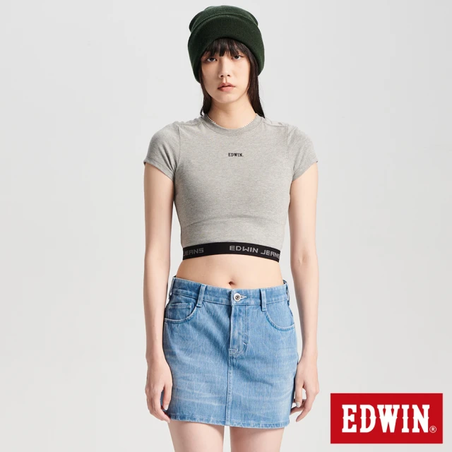 【EDWIN】女裝 合身短版短袖T恤(麻灰色)