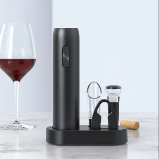 【Solid】5件組 多功能電動紅酒開瓶器套裝 葡萄酒香檳開蓋器 啤酒啟瓶器(交換禮物)