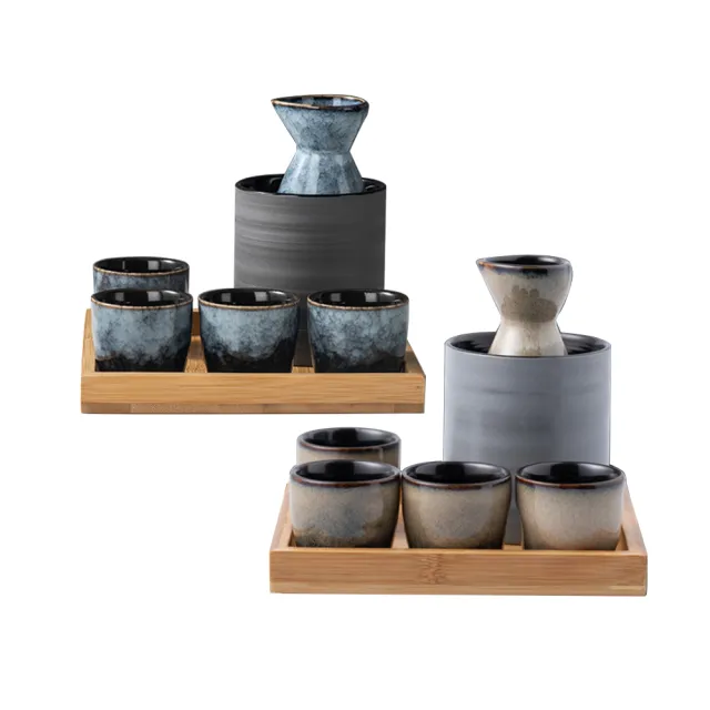 沐森活】日式窯變陶瓷清酒壺套組(清酒壺溫酒壺清酒杯托盤日式陶瓷酒器