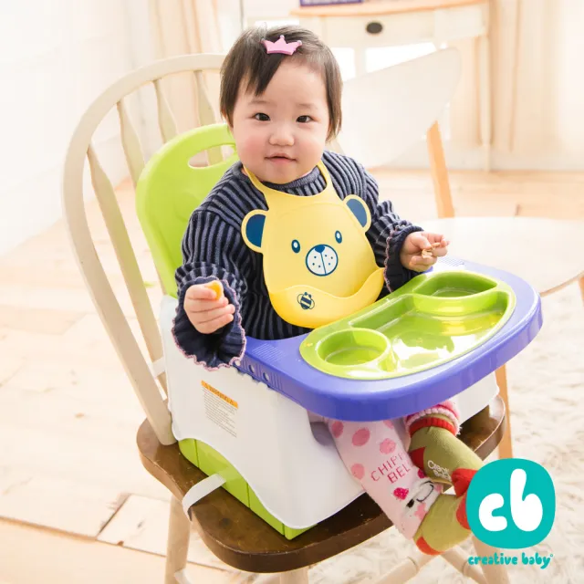 【Creative Baby 創寶貝】寶寶可攜式小餐椅 Booster Seat-蘋果綠(攜帶方便 餐盤 椅背 坐墊高度可調)