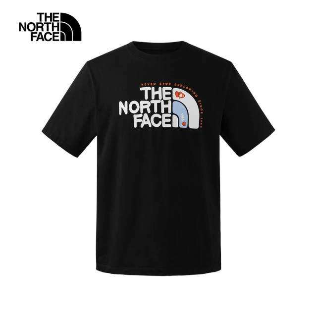 The North Face 北面男女款黑色純棉品牌可愛LOGO印花短袖T恤｜8CSZJK3