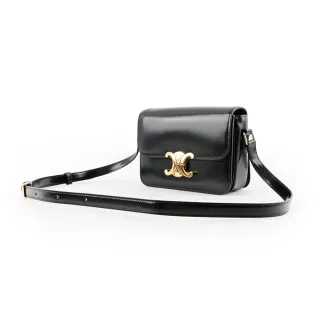 【CELINE】TRIOMPHE凱旋滑面小牛皮小型斜背包(黑色)