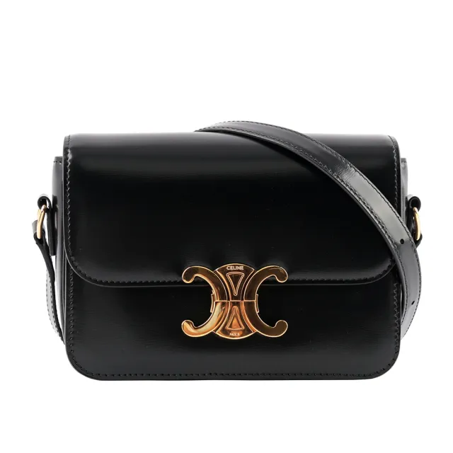 【CELINE】TRIOMPHE凱旋滑面小牛皮小型斜背包(黑色)