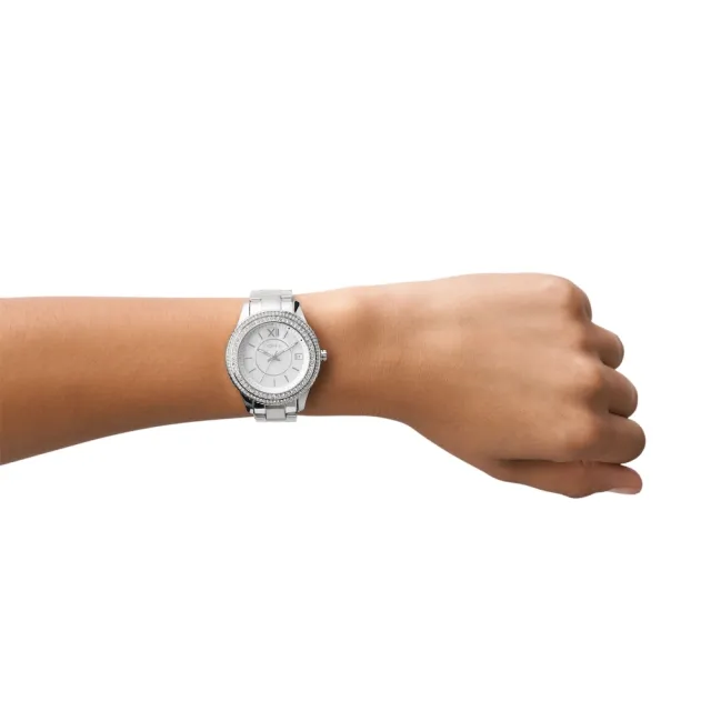 【FOSSIL 官方旗艦館】Stella系列 奢華雙鑽圈經典女錶 不鏽鋼鍊帶指針手錶 37MM(多色可選)