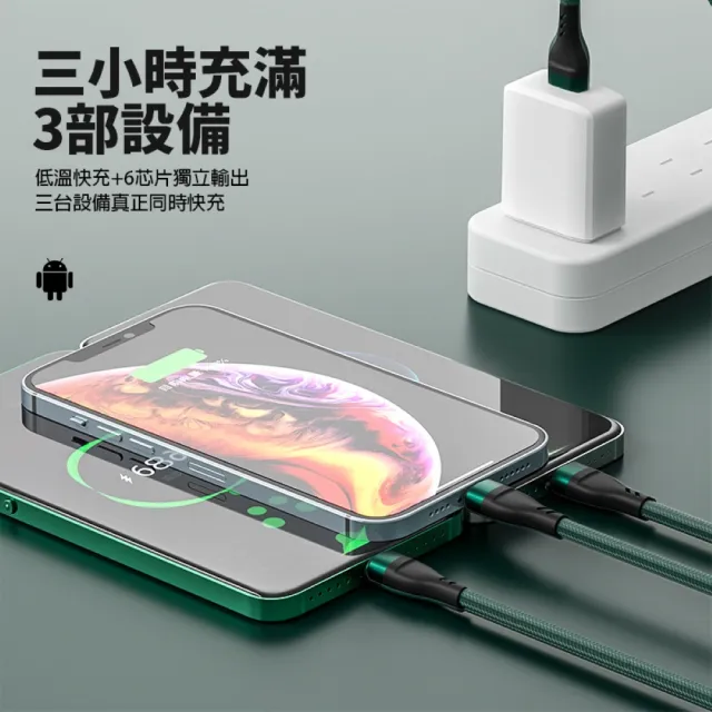 【SPOT ON】100W/5A三合一快速充電線 1.2米usb一拖三尼龍充電線(Lightning/iPhone/Type-C/安卓Micro USB)