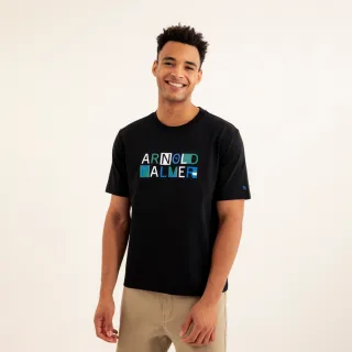 【Arnold Palmer 雨傘】男裝-幾何英文印花T-Shirt(黑色)