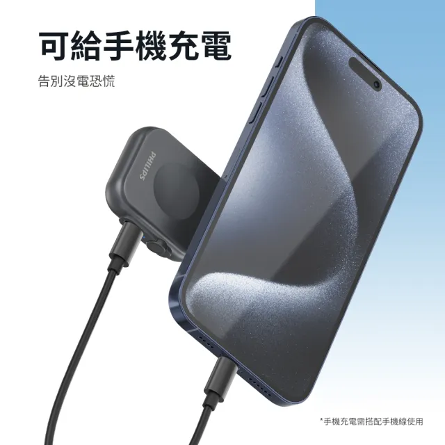 【Philips 飛利浦】DLP1202Q 黑金剛磁吸手錶救急迷你行動電源(AppleWatch專屬無線充)