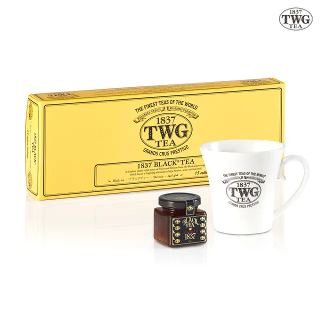 【TWG Tea】茗茶饗宴禮物組(手工純棉茶包 15包/盒 黑茶任選+1837紅茶果醬+馬克杯)
