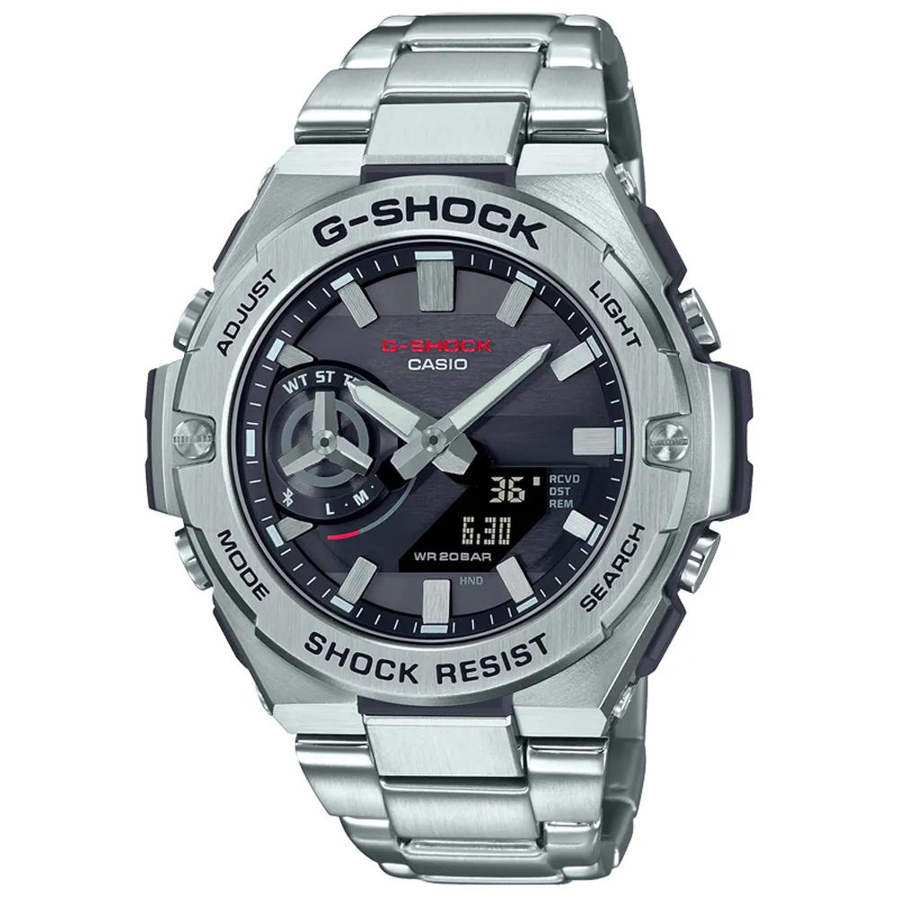 【CASIO 卡西歐】G-SHOCK 藍牙連線 碳核心防護 太陽能雙顯腕錶 送禮推薦 禮物(GST-B500D-1A)