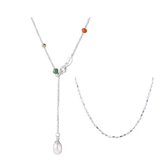 【ANGEL】糖果水晶串珠抽拉式珍珠可調鎖骨項鍊(2色可選)