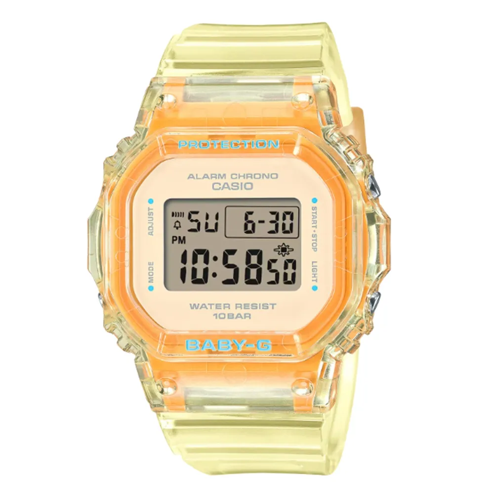 【CASIO 卡西歐】BABY-G 輕巧纖薄 繽紛夏季 清透亮眼 晶亮黃 經典系列 BGD-565SJ-9_37.9mm