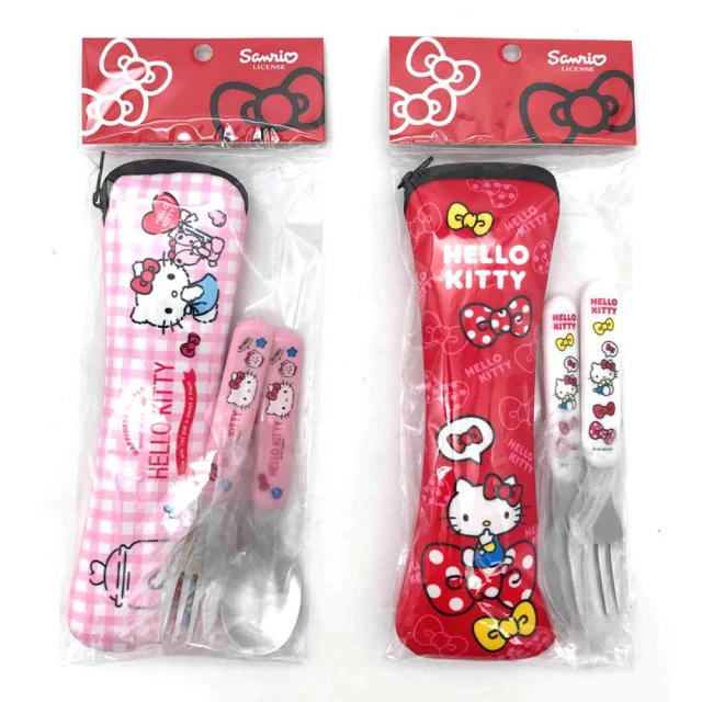 SANRIO 三麗鷗 Hello Kitty兒童不鏽鋼兩件式餐具組(2件組-紅粉各1)