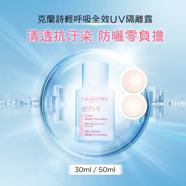 【CLARINS 克蘭詩】輕呼吸全效UV隔離露SPF50透明色30ML(一般版透明 / BABY粉)