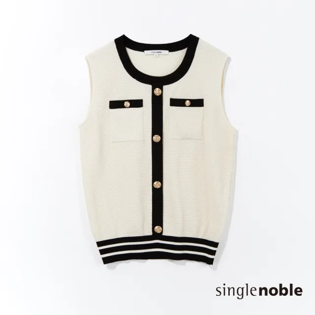 【SingleNoble 獨身貴族】氣質小香風撞色無袖線衫(1色)