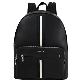 【BALLY】HARYS 經典金屬LOGO雙色條紋商務包旅用包後背包(黑 大款)