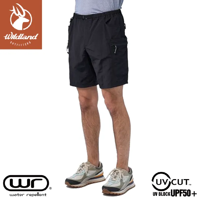 【Wildland 荒野】男 透氣抗UV多口袋工裝短褲《印黑》0B21390/機能褲/運動褲(悠遊山水)
