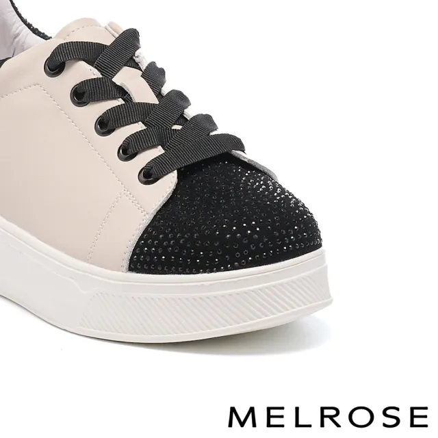 【MELROSE】美樂斯 率性時尚晶鑽拼接牛皮厚底休閒鞋(黑米)