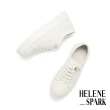 【HELENE_SPARK】舒適質感彈力鞋帶釦牛皮厚底休閒鞋(白)