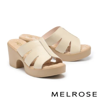 【MELROSE】美樂斯 安定感 質感簡約寬版羊皮高跟拖鞋(米白)