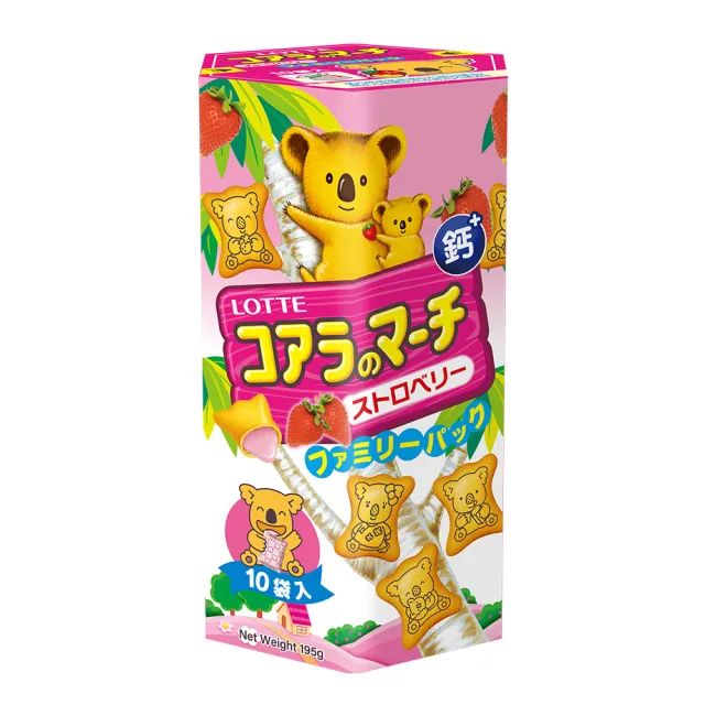 【Lotte 樂天】樂天小熊餅家庭號195g4入組 牛奶/草莓/巧克力/香濃煉乳
