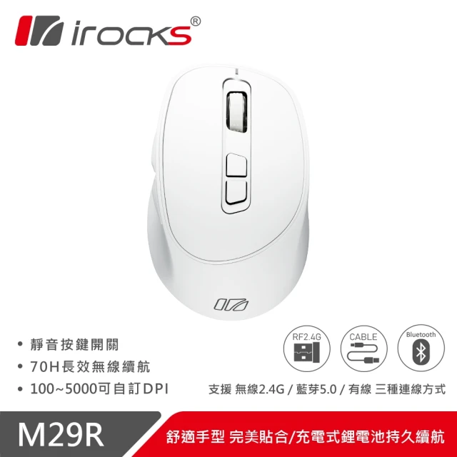 i-Rocksi-Rocks M29R 藍牙無線三模 光學靜音滑鼠 -白色