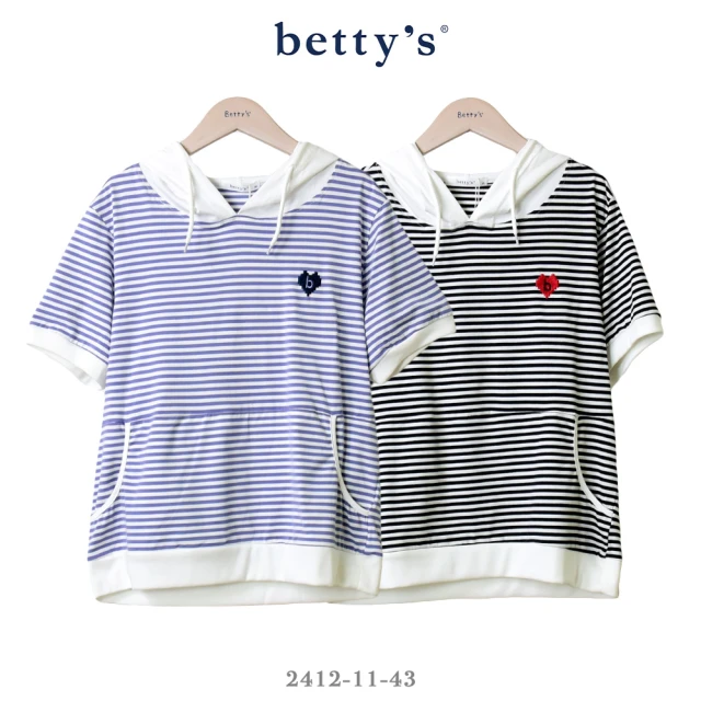 betty’s 貝蒂思 像素愛心刺繡條紋連帽T-shirt(共二色)