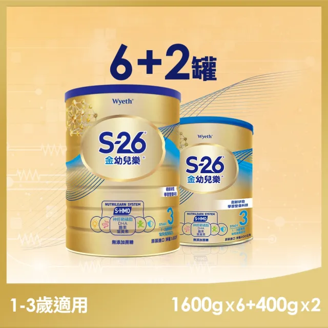 【惠氏 S-26】金幼兒樂S-HMO(400gx2罐+1600gx6罐)