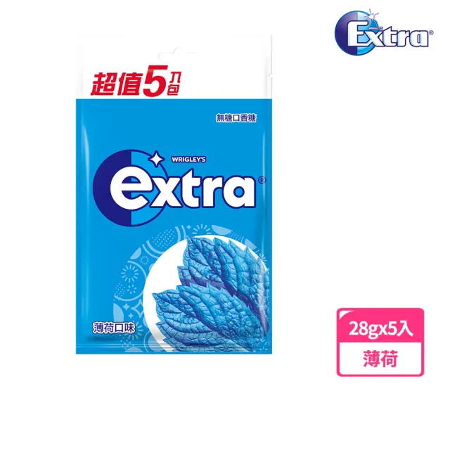 【Extra】益齒達 潔淨無糖口香糖 28g*5入(潔牙/口腔清潔)