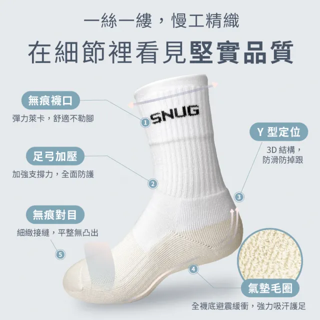 【sNug 給足呵護】白淨運動除臭襪(中筒襪/毛圈底/吸汗乾爽/運動襪/白色襪筒/台灣製)