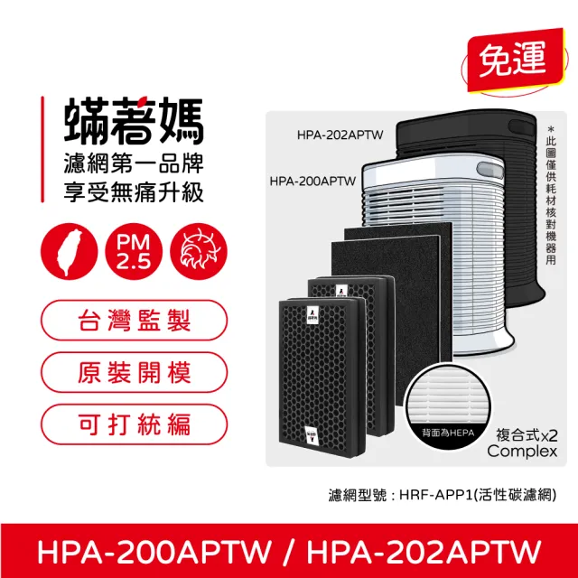 【蟎著媽】複合式濾網+除臭活性碳(適用 Honeywell HPA-200APTW HPA-202APTW HRF-R1 空氣清淨機)