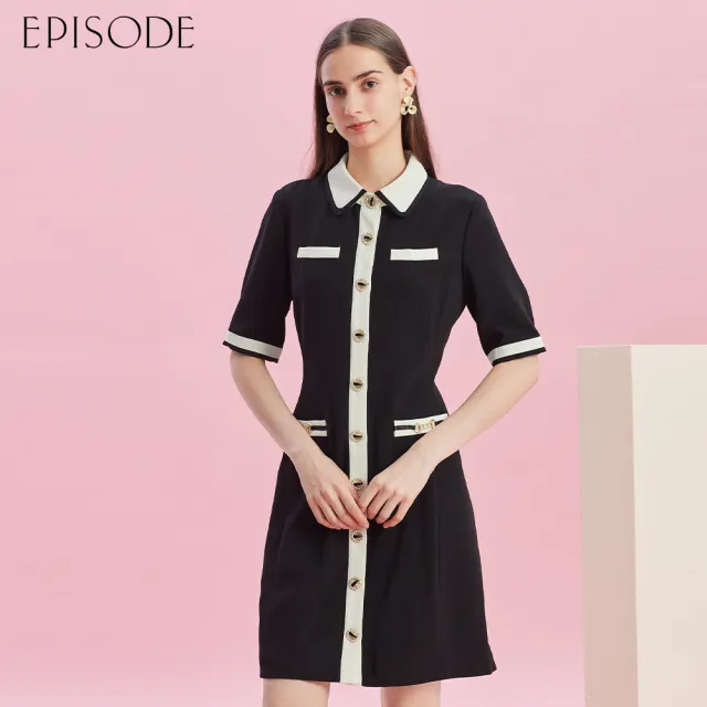 【EPISODE】氣質修身Polo領小香風短袖洋裝E43702