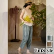 【UniStyle】棉麻九分褲 原創款紮染復古做舊顯瘦蘿蔔褲 女 FA6324(咖 綠)