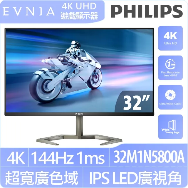 【Philips 飛利浦】32M1N5800A HDR400 電競螢幕(32型/4K/144hz/1ms/IPS/喇叭)