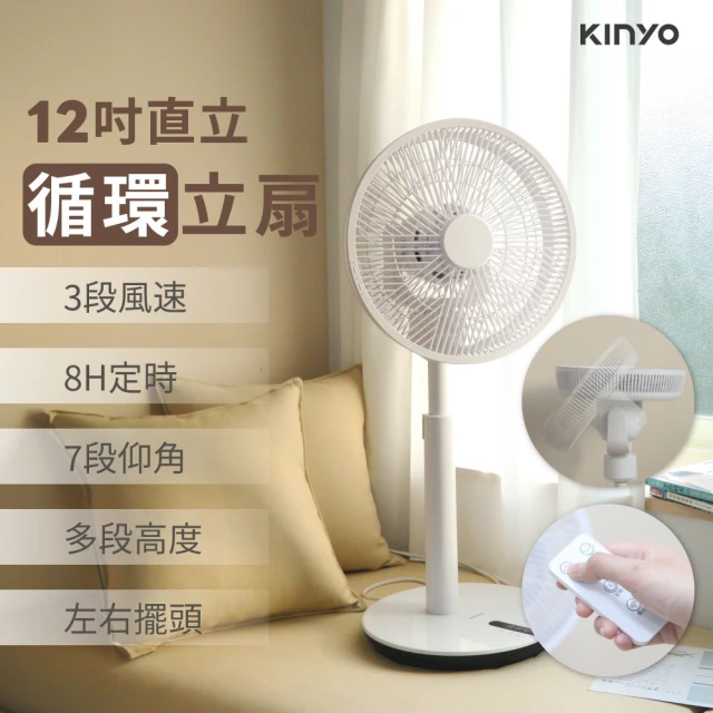 KINYO 12吋定時立式循環扇 智能遙控電風扇/電扇 附無