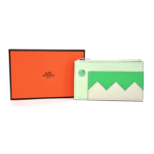 【Hermes 愛馬仕】Crocodile 邁索爾山羊皮零錢/卡包(氣泡綠)