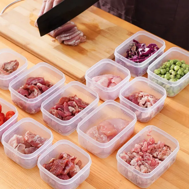 【Dagebeno荷生活】食品級PP材質透明條紋款肉類食品保鮮盒 冰箱配料分裝收納盒(長方形8入)