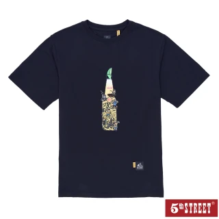 【5th STREET】男裝酒瓶泡沫發泡印花短袖T恤-黑色