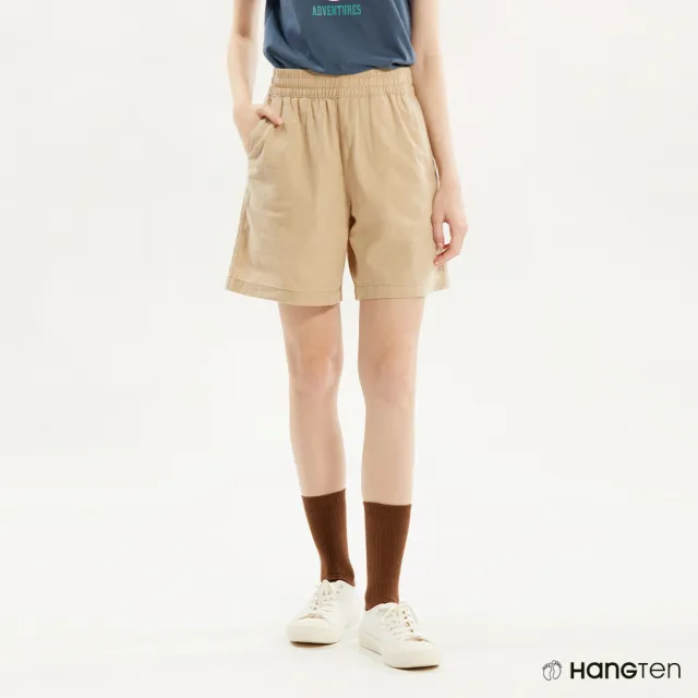 【Hang Ten】女裝-青年布顯瘦寬版鬆緊休閒短褲(多款選)