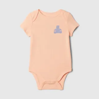 【GAP】嬰兒裝 Logo純棉小熊印花圓領短袖包屁衣-橙色(427711)