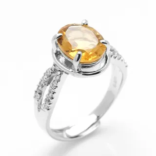 【寶石方塊】天然黃水晶戒指-8*10mm-活圍設計-925銀飾-R0435
